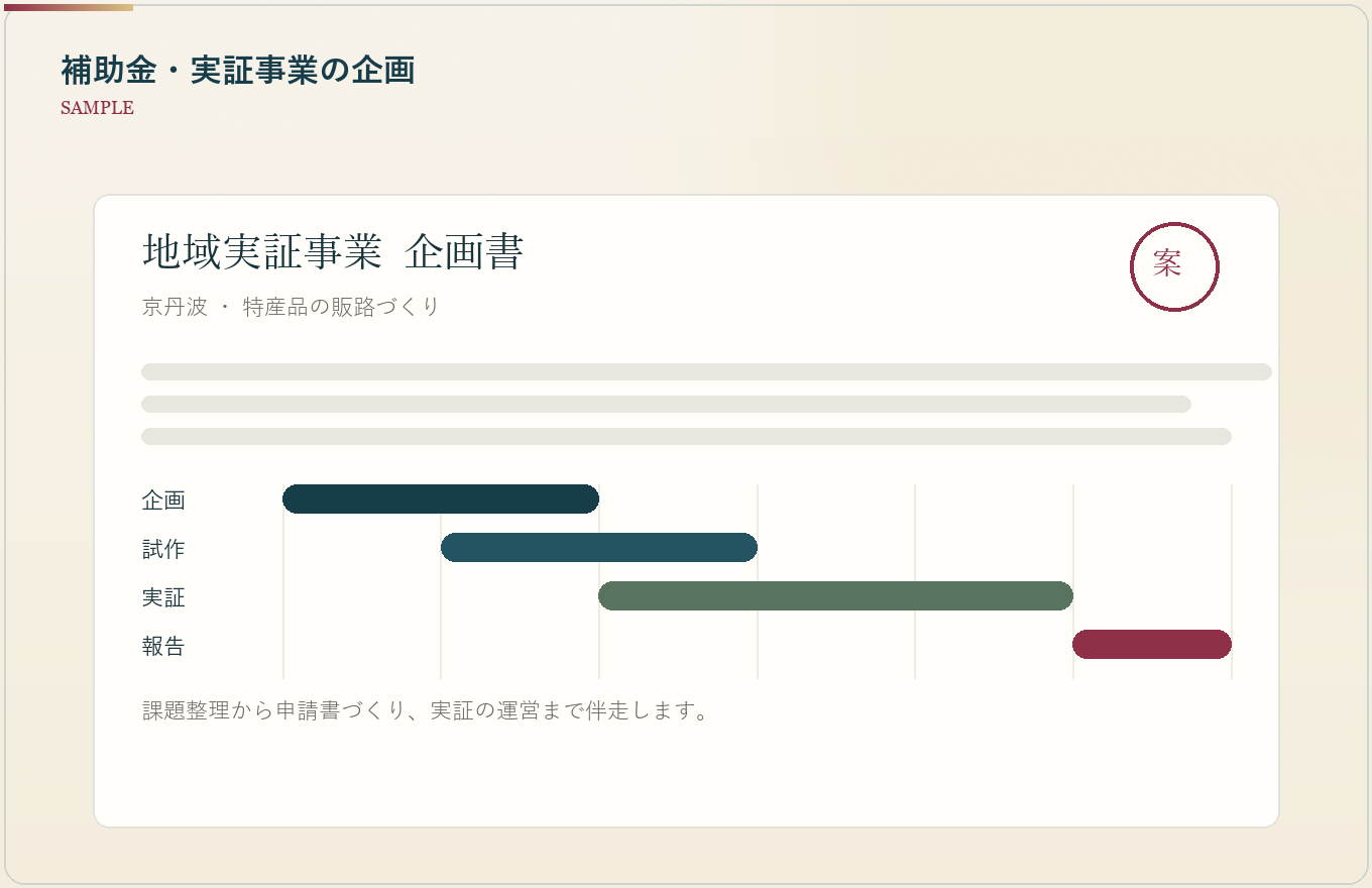 補助金・実証事業の企画の仕上がりイメージ